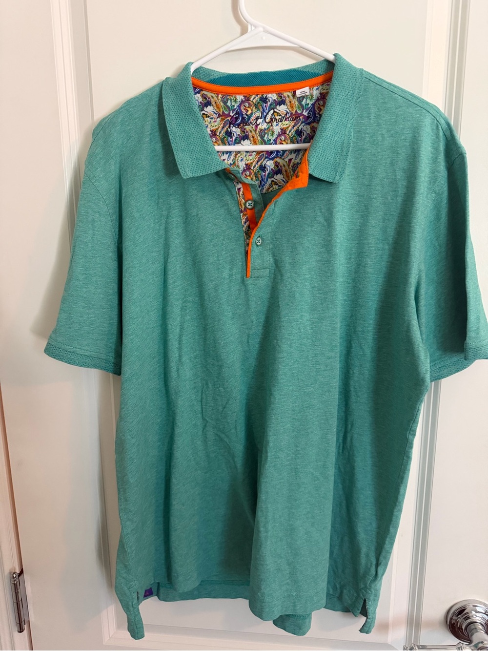 Robert Graham Aqua Paisley Trim Polo Shirt Men’s XL Classic Fit